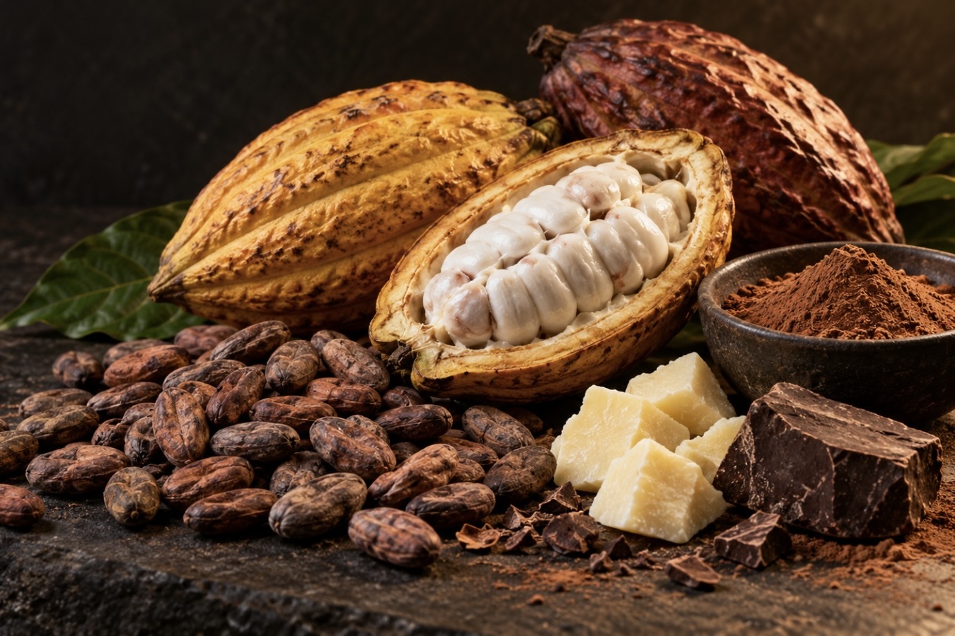 Illustrative cocoa product commodity photography
