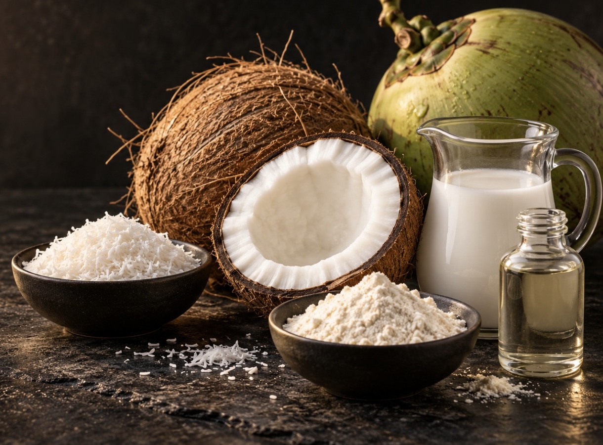 Illustrative coconut product commodity photography